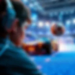 Rocket League gameplay session A player focusing on a Rocket League match, showcasing a car hitting a soccer ball on a vibrant arena.