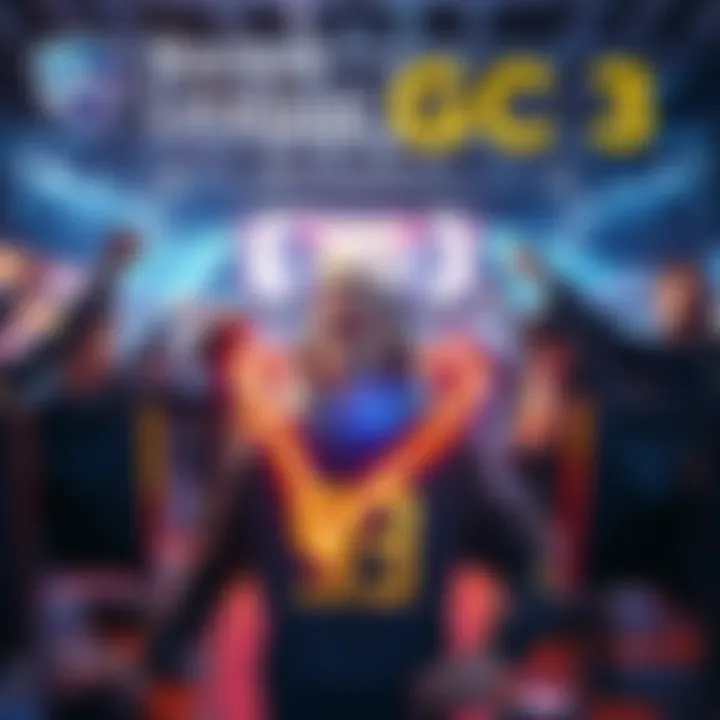 Rocket League GC3 Achievement A player celebrating their GC3 ranking in Rocket League, surrounded by teammates and gaming setup, with a joyful expression.