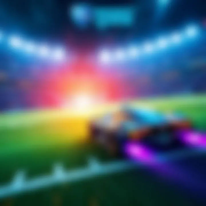 Rocket League gameplay with lag issues A player experiencing packet loss and latency while playing Rocket League, showing a lagging car on the field.