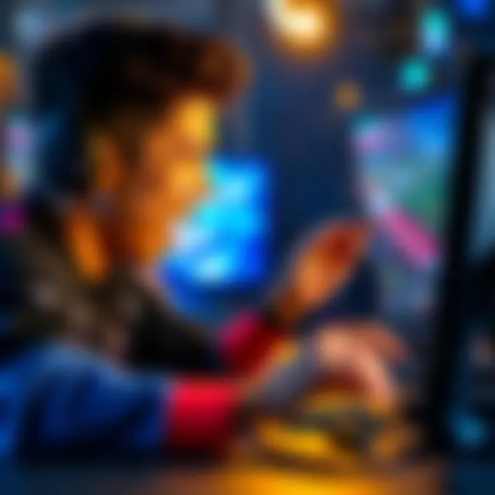 A high-level Rocket League player focusing on the screen with visual cues from a flip reset indicator. The player is in a gaming setup, showing excitement and concentration while playing.