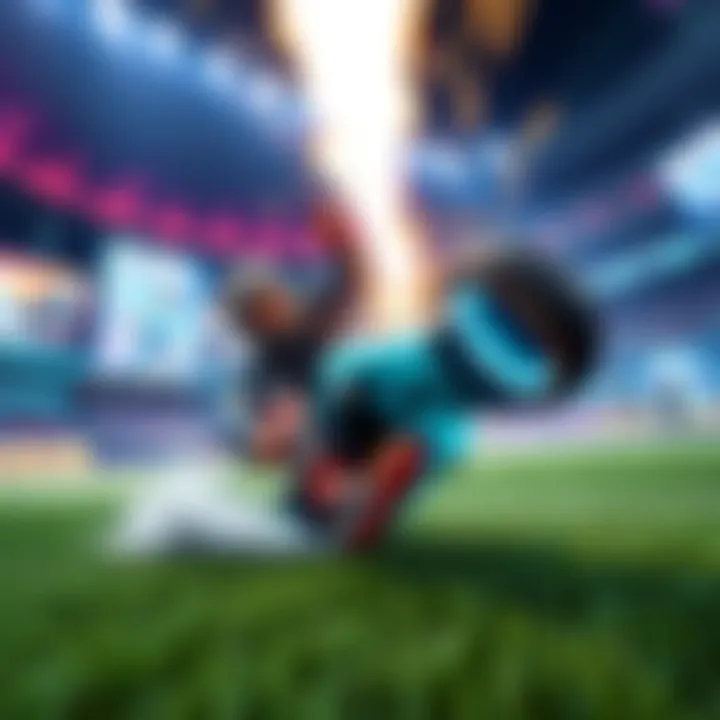 A Rocket League player performing a hard pop in a colorful arena, showcasing their skills and enthusiasm for gameplay mechanics.