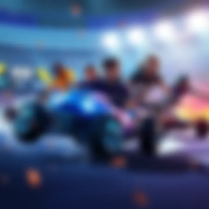 A dynamic scene featuring Rocket League players Retals, Wahvey, Chronic, Zen, Squishy, and Musty showcasing their skills in a competitive match.