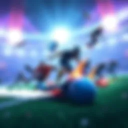 Illustration showing various ranks in Rocket League with players in action
