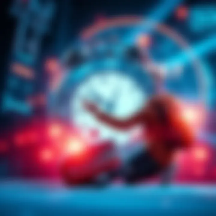 Rocket League player manipulating time A Rocket League player using time manipulation to change game events, with a futuristic clock in the background.