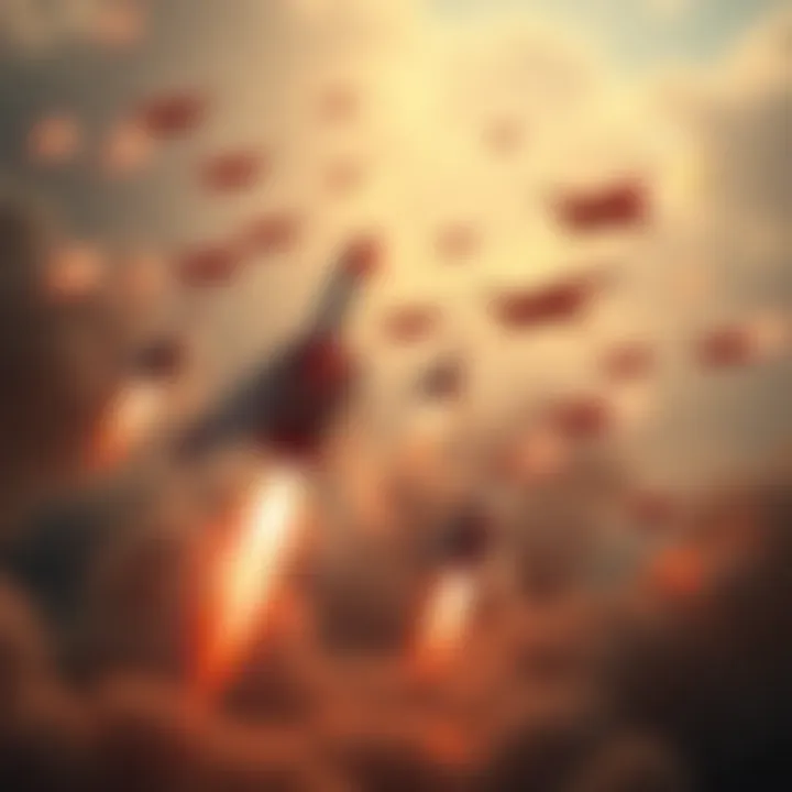 A scene showing a barrage of rockets being targeted by homing missiles, illustrating the synergy of lotus reflect ability in action.