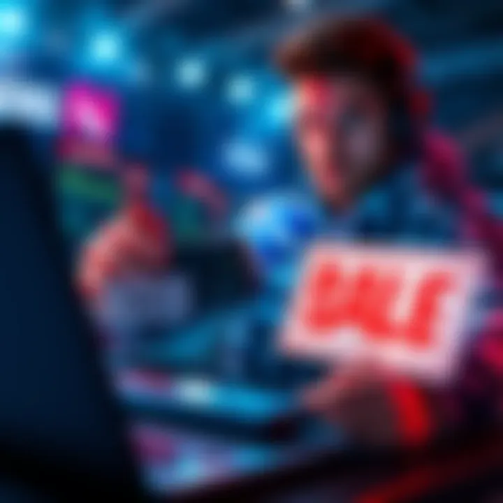 Rocket League Account Sale A gamer holding a Rocket League account on a laptop with a sale sign