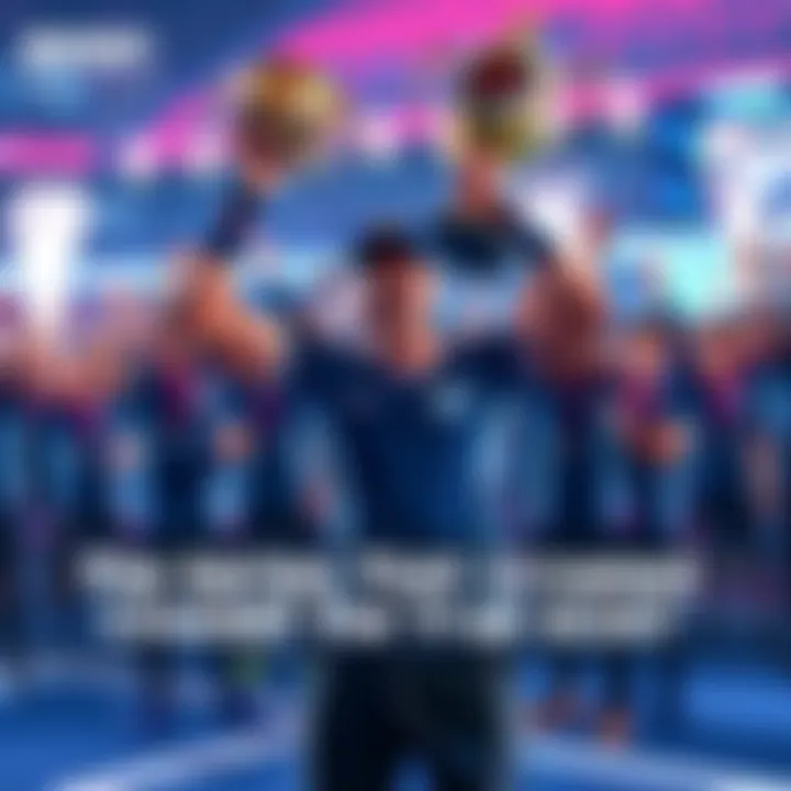 Player celebrating victory as a four-time world champion in Rocket League, with a trophy in hand and teammates cheering in the background.