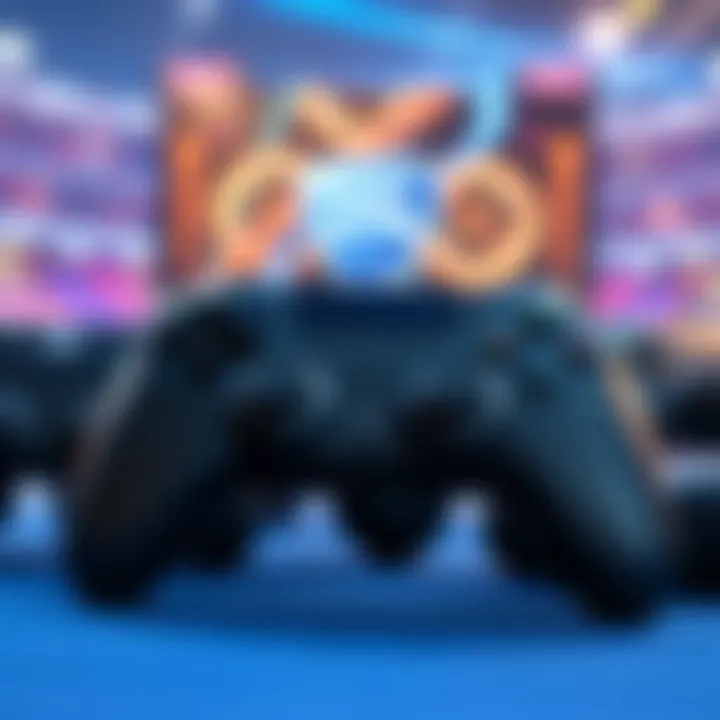 A close-up of various game controllers including the Razer Wolverine V2, set against a background of Rocket League gameplay