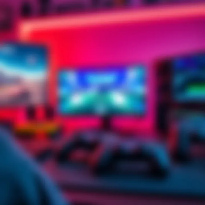 A gamer switching from keyboard and mouse to a controller while playing Rocket League, showcasing various game controllers on a desk.