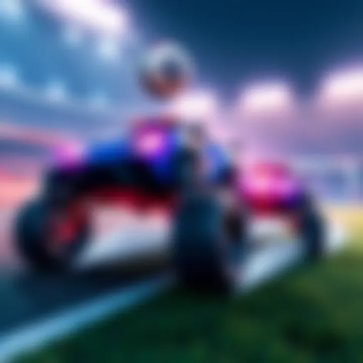 Two Rocket League cars humorously driving away from the ball instead of toward it