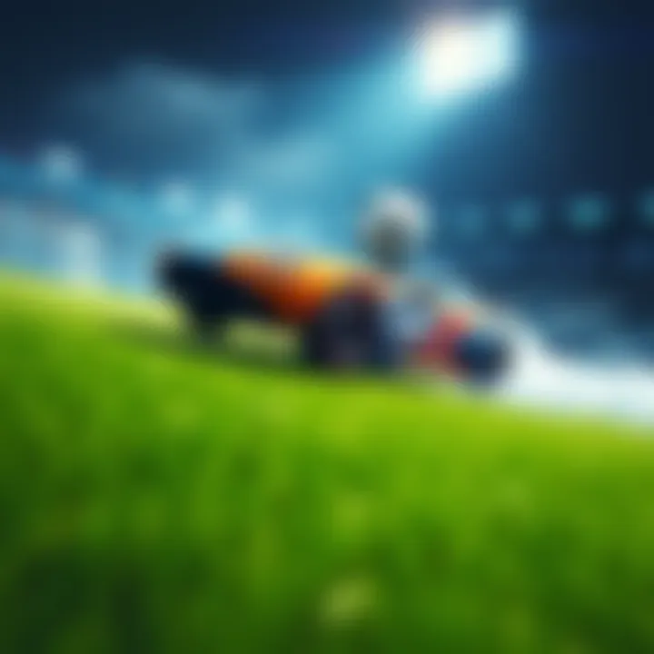 A Rocket League car balancing a ball on its hood while driving on a soccer field