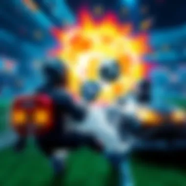 Players competing in an intense Rocket League match with cars hitting the ball into the goal