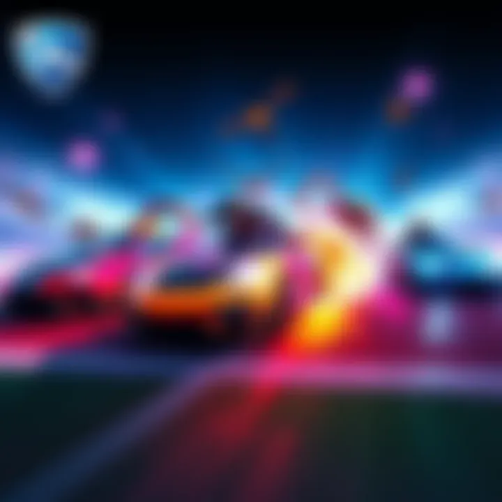 Players showcasing impressive skills during Rocket League matches, with vibrant cars and action-packed gameplay