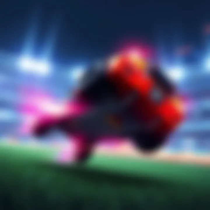 A Rocket League car performing a flip reset in mid-air during a match, illustrating the competitive nature of the game.