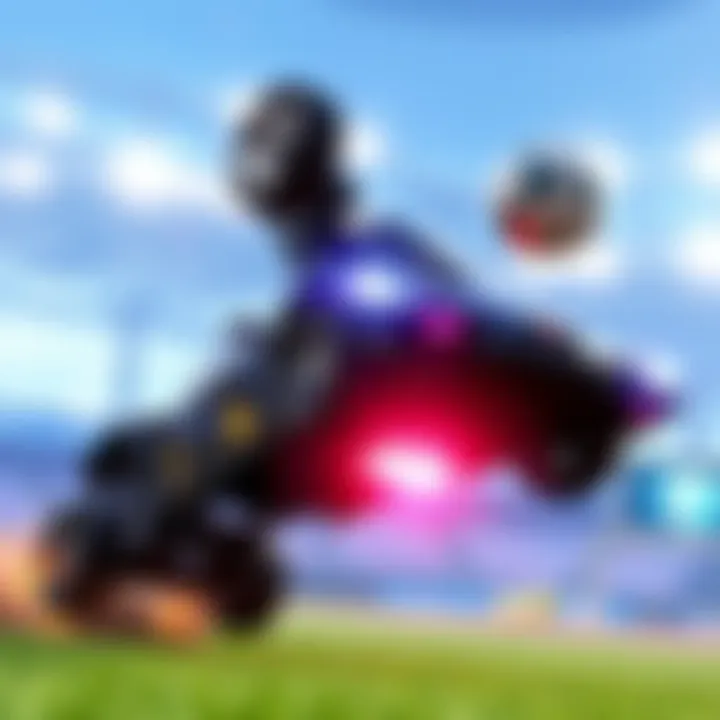 Rocket League Flip Reset Save A player executing a flip reset save in Rocket League, showcasing their car upside down and making contact with the ball in mid-air.