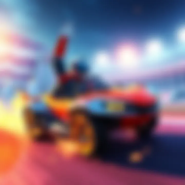 Rocket League Free Skin A player in a Rocket League car celebrating with a free skin after completing quests.