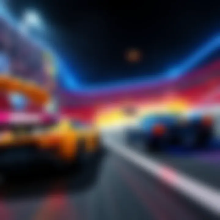 A dynamic scene from Rocket League showing cars scoring goals in a vibrant arena