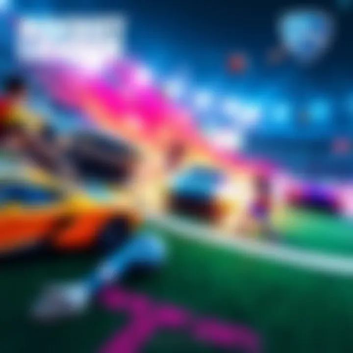 Players enjoying Rocket League on PlayStation, featuring colorful cars and soccer elements