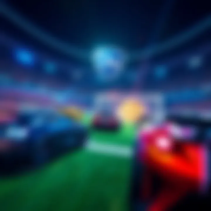 A Rocket League match showing cars hitting a ball to score goals