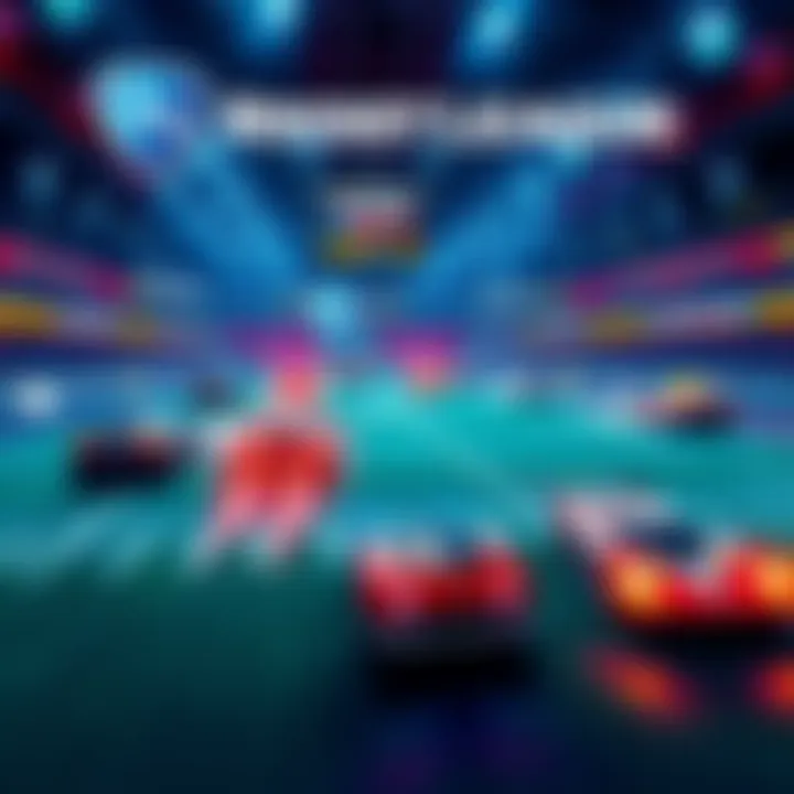 A Rocket League arena with cars in action during a ranked match