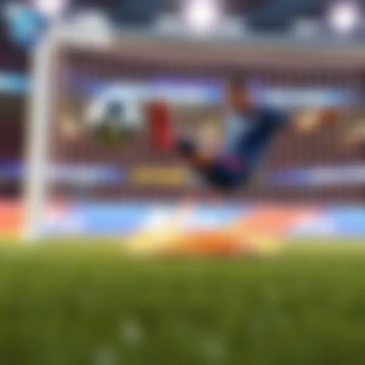 A player performing a speedflip kickoff in Rocket League, with a ball in motion and the goal in the background.