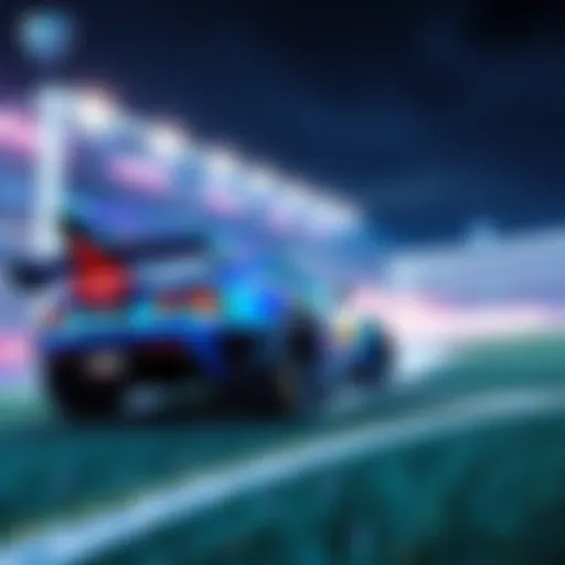 A Rocket League car scores a goal just as the game clock hits zero, celebrating the thrilling victory.