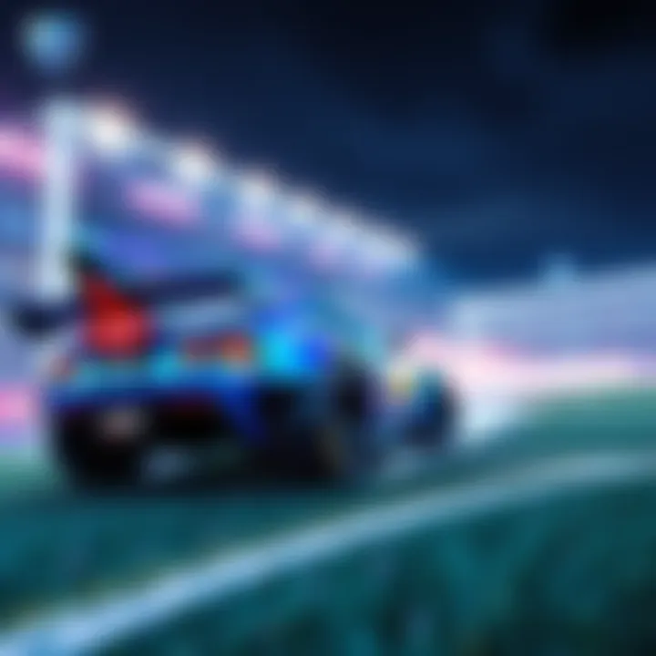 A Rocket League car scores a goal just as the game clock hits zero, celebrating the thrilling victory.