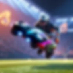 A highly skilled Rocket League player practicing air dribbling during a match, showcasing car control and rotation strategies.