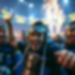 A player in a Rocket League match, celebrating reaching C3 rank with teammates in the background, showing a joyful expression and fireworks in the game interface.