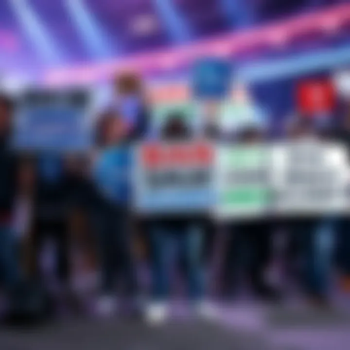 A group of Rocket League players holds signs demanding a ban on smurf accounts, showing frustration in a gaming community setting.