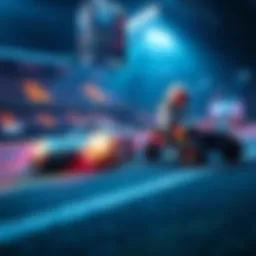 Two Rocket League cars on a practice map, focusing on powershots and aerial maneuvers