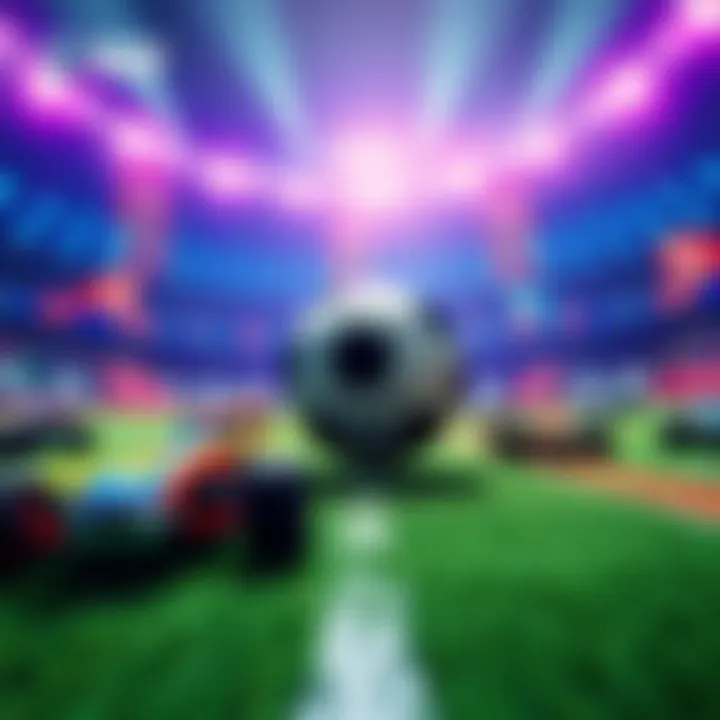 A vibrant scene showcasing Rocket League cars racing on a colorful arena with a soccer ball in the center, highlighting the excitement of the game's return to Steam.