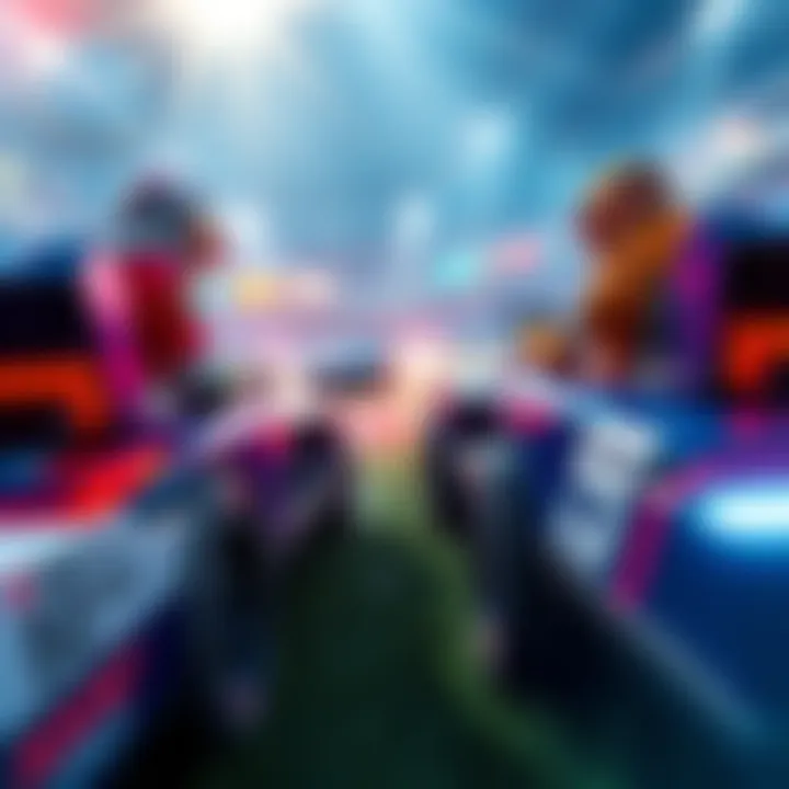 Rocket League players in solo-queue match Two Rocket League cars in a competitive match, showcasing teamwork and player dynamics in solo-queue gameplay