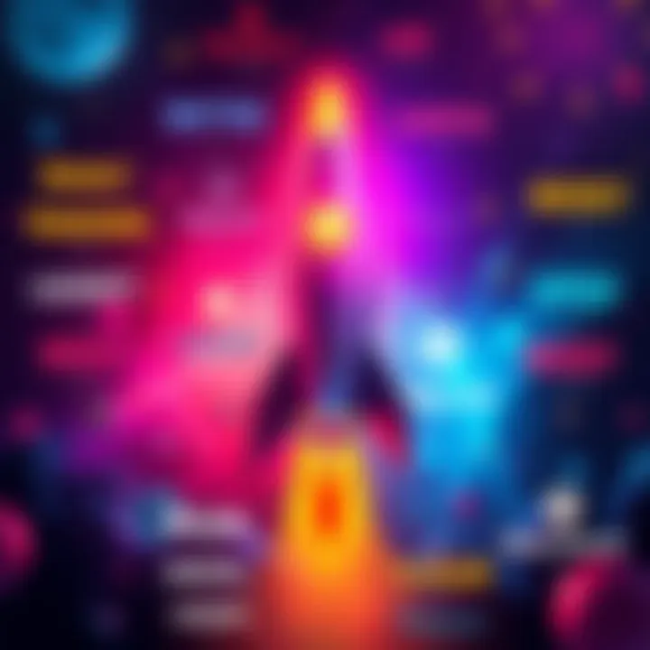 A colorful graphic showing various titles related to Rocket Rundown, with each title highlighted and connected to a central theme.