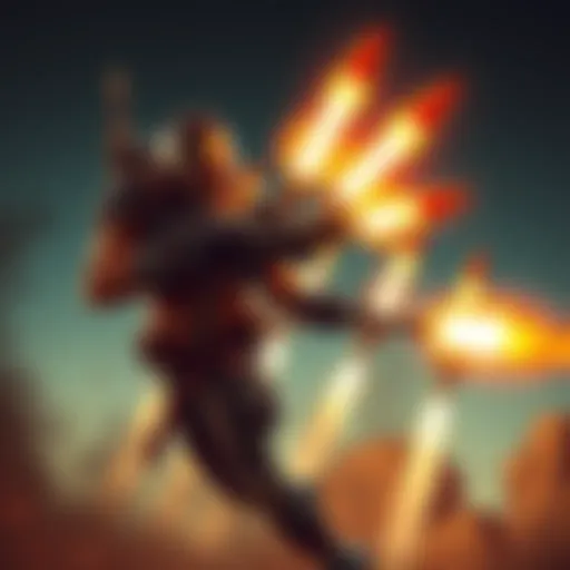 The Rocketeer character fires six rockets from its upgraded launcher during an action scene