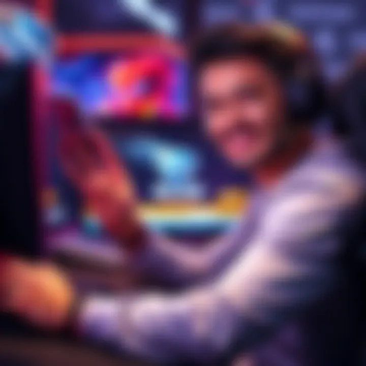 A Rocket League player in a gaming setup, displaying the RLCS 2024/5 Challenger Tag on their screen with a proud expression.