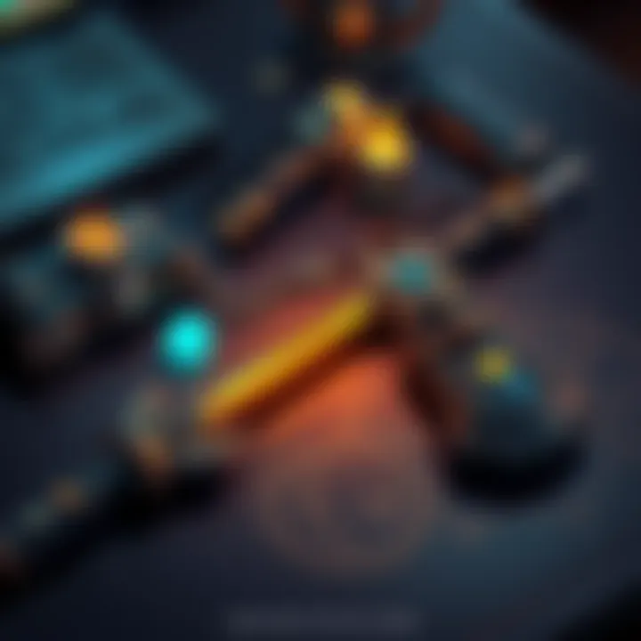 An illustration of Rod of Tahuti and Soul Reaver items laid out on a gaming table, showcasing their distinct designs