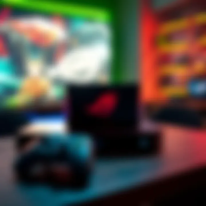 A ROG Xbox Ally gaming console displayed on a table with a controller beside it