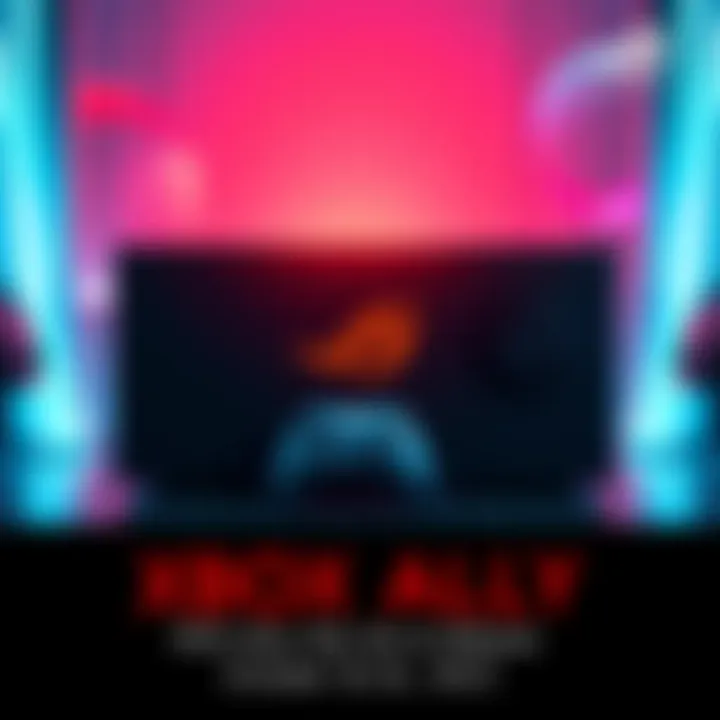 The ROG Xbox Ally console is presented with a sleek design, showcasing its features and branding in a bright setting.