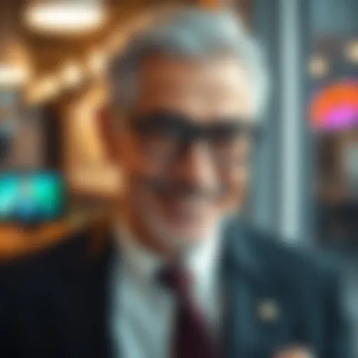 Roger Sterling, a silver-haired man in a sharp suit, exudes charm and confidence while smiling