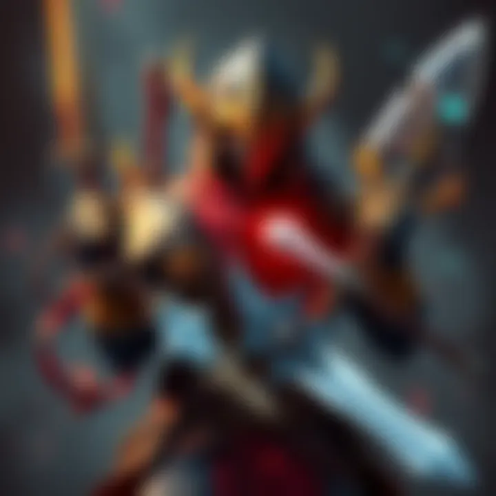 A character in a fantasy game holds various weapons, showcasing the shift from limited choices to free wielding, creating a chaotic dynamic