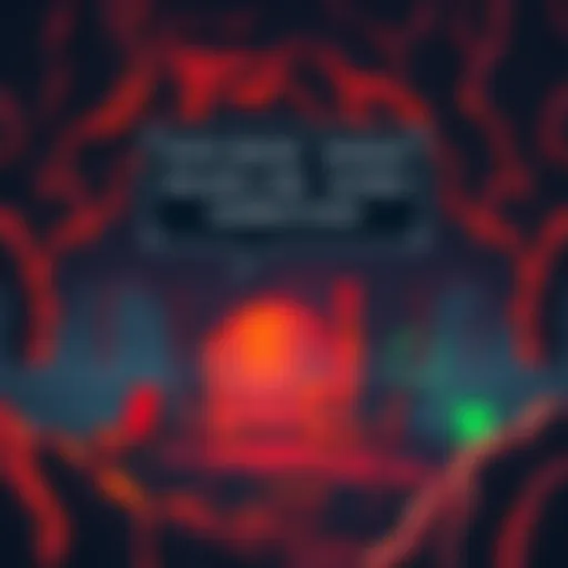 A vibrant scene from a roguelike game showing a character exploring a dungeon, with a narrator's text box appearing above, providing witty commentary.