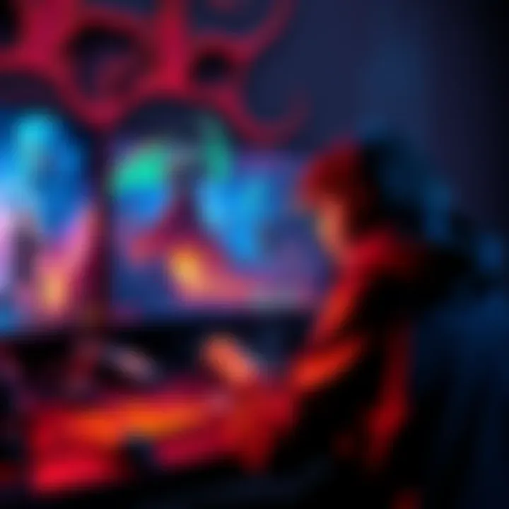 A vibrant scene showcasing a player engaged in a roguelike game, inspired by Hades, with colorful graphics and action elements on the screen.