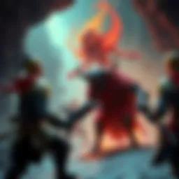 A player facing a challenging enemy in a roguelike game, showcasing character builds and strategic choices