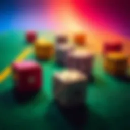 Rolling Dice A close-up of colorful dice on a green felt surface, symbolizing game strategy.