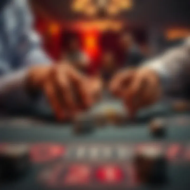 A close-up of hands rolling dice on a gaming table, showing a mix of excitement and anticipation during a game.