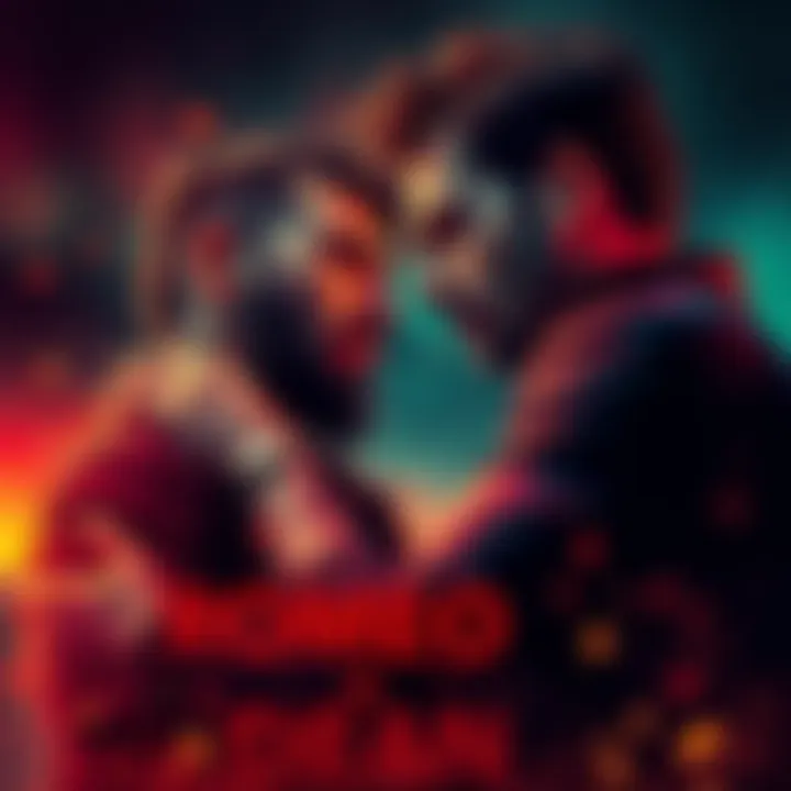 A powerful scene depicting two characters in a dramatic moment, highlighting emotional struggle and stylish visuals.