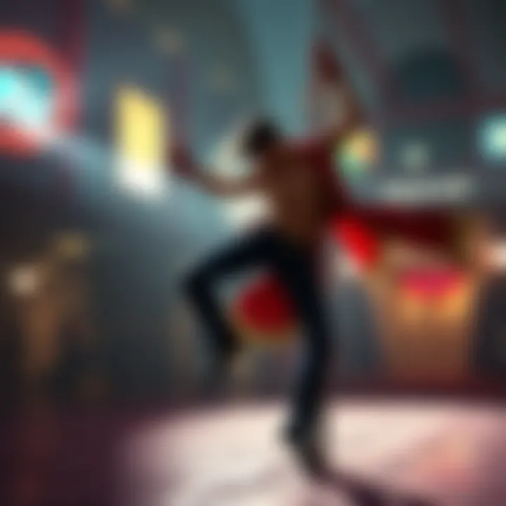 Romeo executes an energetic pole dance inspired by DMC3 Dante during a battle scene, showcasing dynamic moves and flair.