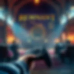 A player inviting others to join their party in Remnant 2 at the Great Hall, with a PS5 controller in hand and an action background