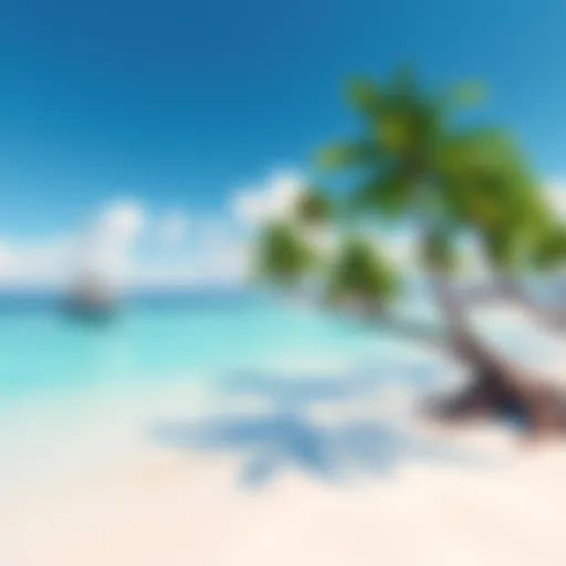 A serene beach on the Rook Islands with clear blue water and palm trees, capturing the beauty of a fictional paradise.